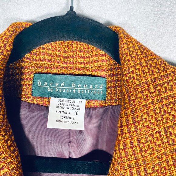Harve Benard Blazer Womens 10 Orange Brown Wool Houndstooth Jacket - Picture 4 of 11